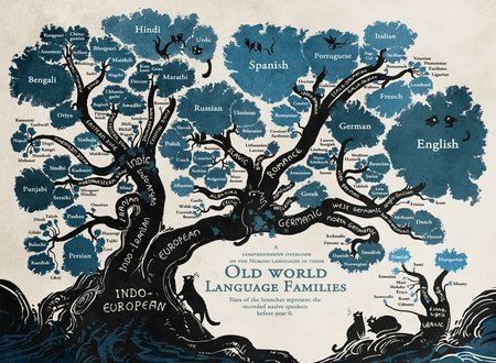 Божественної краси інфографіка, яка розповідає про походження мов